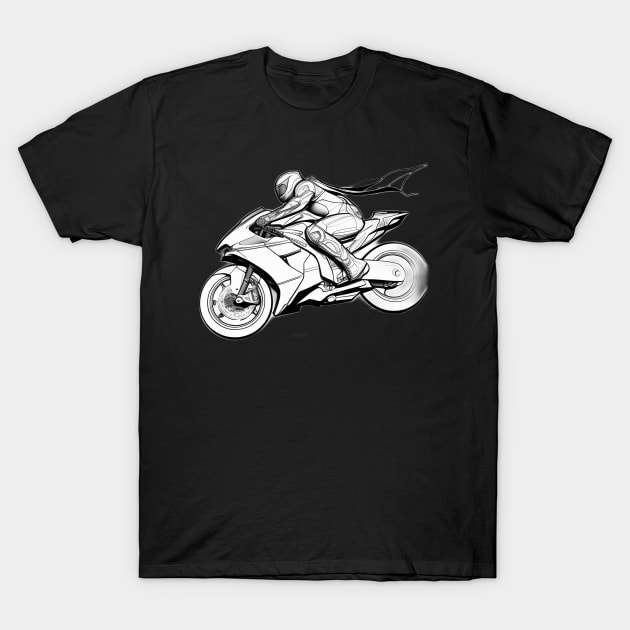 Black and White Futuristic Cyberpunk Superbike T-Shirt by beluxe
